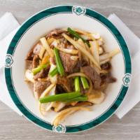 Pepper Steak · Sliced beef soutéed with fresh bell peppers and onions.