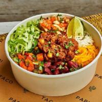 Pulled Beef Barbacoa Bowl · Pulled beef barbacoa with rice, shredded cheese, spiced fajita veg, beans, lettuce, pico de ...
