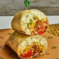 Pulled Beef Barbacoa Burrito · Pulled beef barbacoa with rice, shredded cheese, spiced fajita veg, beans, lettuce, pico de ...