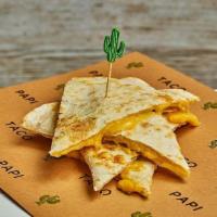 Chicken Tinga Quesadillas · Chicken tinga with shredded cheese, queso, and your choice of sauce.
