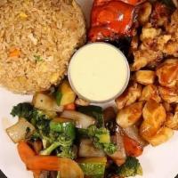 Chicken And Lobster · Served with soup or salad, fried rice, vegetables and yum-yum sauce