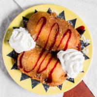 Fried Twinks · A Mary must-have. Two deep-fried twinkies, raspberry sauce, and whipped cream. OMG!.