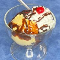 Brownie Sundae · Warm flourless chocolate brownie (gluten-free!), ice cream, chocolate sauce, whip cream & a ...