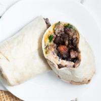 Jamaican Jerk Burrito · Our famous jerk chicken or tofu, light sour cream, and salsa fresca, rolled in a tortilla wi...