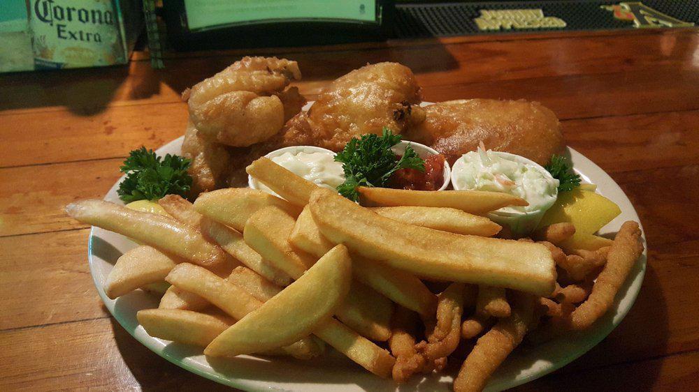 Fisherman Platter · Deep-fried cod, shrimp & clam strips. Served with fries, coleslaw, tartar & cocktail sauce.