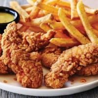 Chicken Tenders (6) · Six juicy Chicken Tenders.  Served with your choice of two dipping sauces.