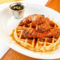 Chicken & Waffle · One Belgian waffle topped with crispy fried chicken and local honey. Served with BBB house s...