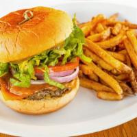 Big Bad Burger · (⅓ lb.) Fresh ground chuck, American cheese, lettuce, tomato, onions, mustard, pickle, and m...