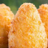 Coxinha - 5 Units · Perfect bite sized Brazilian fried croqueta filled with seasoned pulled chicken breast & rea...