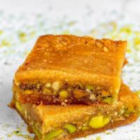 Pistachio Basma · A traditional Lebanese dessert consisting of semi-chopped pistachios sandwiched between laye...