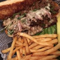 Philly Cheese · Thinly sliced steak or chicken, sautéed with onions, bell peppers, mushrooms, and melted moz...