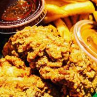 Chicken Tenders With Fries · Deep fried chicken breast strips tossed serve with fries.