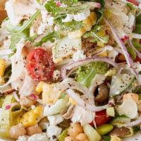 Chopped Vegetable Salad · Grape tomatoes, cucumbers, shaved fennel, corn, edamame, radish, mixed greens, mixed olives,...