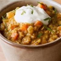 Curried Lentils · Red chief lentil stew with curry spices and yogurt.