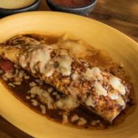 Hot Burrito · This one is hot and delicious. Burrito with grilled steak, refried beans, hot tomatillo sauc...