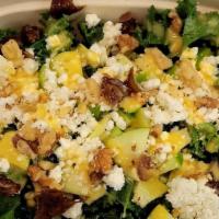 Autumn Kale Salad · Delicious seasonal salad made with organic lemon massaged kale, green apples, dates, goat ch...