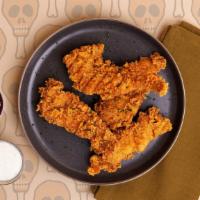 Fried Chicken Tenders · Four crispy chicken tenders with your choice of dipping sauce.