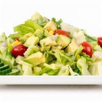 Avocado Tomato Salad · Refreshing avocado, tomatoes, cucumbers, sweet corns, romaine lettuce, red onion and cilantr...