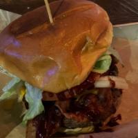 Honey Mustard Chicken Sandwich · All-natural chicken breast, applewood smoked bacon, grilled mushrooms and onions, Monterey J...