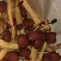 Salchipapas Or Hotdog Fries · Hand-cut Nathan's world famous beef hot dogs mixed with our hand-cut French fries.