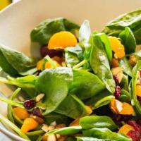 Fruity · Spinach, cran raisins, sliced almonds, grapes, oranges and raspberry walnut vinaigrette. (re...