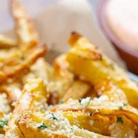 Parmesan Fries  · Hand cut French fries topped with parmesan cheese.