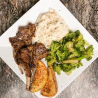 Lamb Chops · Grilled served with Rice and Vegetables