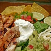 Chicken Bowl Salad · Grilled Chicken, Lettuce, Tomato, Sour Cream, Guacamole, Cheese, Chips
