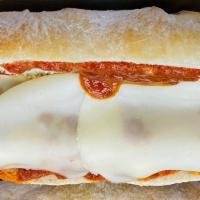 Homemade Meatballs Sandwich · Homemade sandwich with meatballs, sauce and provolone.