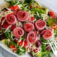 Antipasto Salad · Mixed Greens, Red Cabbage, Red Onions, Kalamata Olives, Mama Lil's Sweet Hot Peppers, Mozzar...
