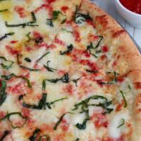 Gf Margherita Pie · Fresh Mozzarella, Fresh Basil, Grated Parmesan Cheese, Olive Oil, Fresh Garlic, and our hous...