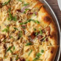 Chicken Gouda Pie · Marinated Grilled Chicken, Applewood Smoked Bacon, Smoked Gouda Cheese, Red Onions, Chipotle...