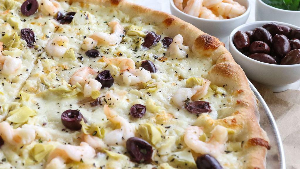 Cauli Mediterranean Shrimp Pie · Artichoke Hearts, Kalamata Olives, Fresh Garlic, Squeeze of Lemon, and Fresh Herbs.

**Olives may contain pits**