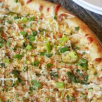 Street Corn Pie · Tajin, Jalapeños, Grated Parmesan Cheese, Squeeze of Lime, Cilantro, Scallions, and Chipotle...