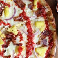 Pine & Swine Pie · Fresh Pineapple, Red Onions, Applewood Smoked Bacon, Feta Cheese, and our house-made Pizza S...
