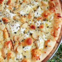 Gf White Pie · Mozzarella Cheese, Provolone Cheese, Ricotta Cheese, Parmesan Cheese, Roasted Garlic, Olive ...