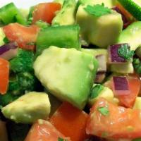 Avocado Salad · Half avocado, imitation crab, spicy mayonnaise sauce, masago, spring mix and crispy potato s...