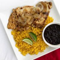 Bistec De Pollo A La Plancha · Fresh boneless chicken breast seasoned with our blend of special spices and grilled to perfe...