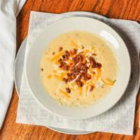 Loaded Potato Soup · Our rich & creamy potato soup topped with mixed cheese and crumbled bacon.
