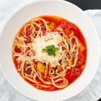 Tomato Basil Pasta · Tomato, zucchini, onion, garlic, herbs.