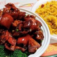 C-Teriyaki Chicken Combination · Served with roast pork fried rice and egg roll.