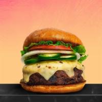 Noble Jalapeno Burger (Vegan) · Seasoned Beyond Meat patty perfectly cooked, topped with topped with melted vegan mozzarella...