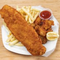 Oysters, Fish & Fries · 6pcs oysters, 1pc whiting fish with fries.
(Upgrade to Catfish, Tilapia or swai for an addit...