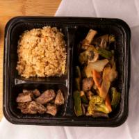 Ny Strip Steak Hibachi · Served with mixed  vegetable, clear soup, house salad, and fried rice or steamed rice, (or l...