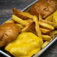 Kid'S Sliders · 2 mini burgers with American cheese. Choice of side fries, broccoli, or mashed.