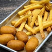 Kid'S Mini Corn Dogs · Served with choice of side fries, broccoli, or mashed.
