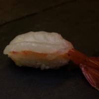 Amaebi (Sweet Shrimp) Nigiri · on top of sushi rice