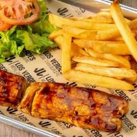 Chicken Platter · Grilled chicken breast with French fries, lettuce and tomato or home made coleslaw.