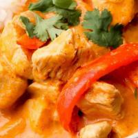 Red Curry Seafood · Spicy. Lobster tail, scallops and fish prawn with mushrooms, onions, bell peppers and carrot...