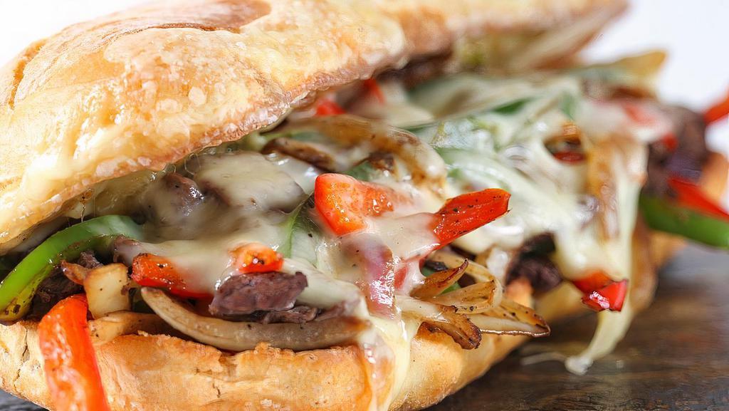 12'' Philly Cheese Steak Hot Sub · Made with red onion, green peppers, mushrooms and mayonnaise.